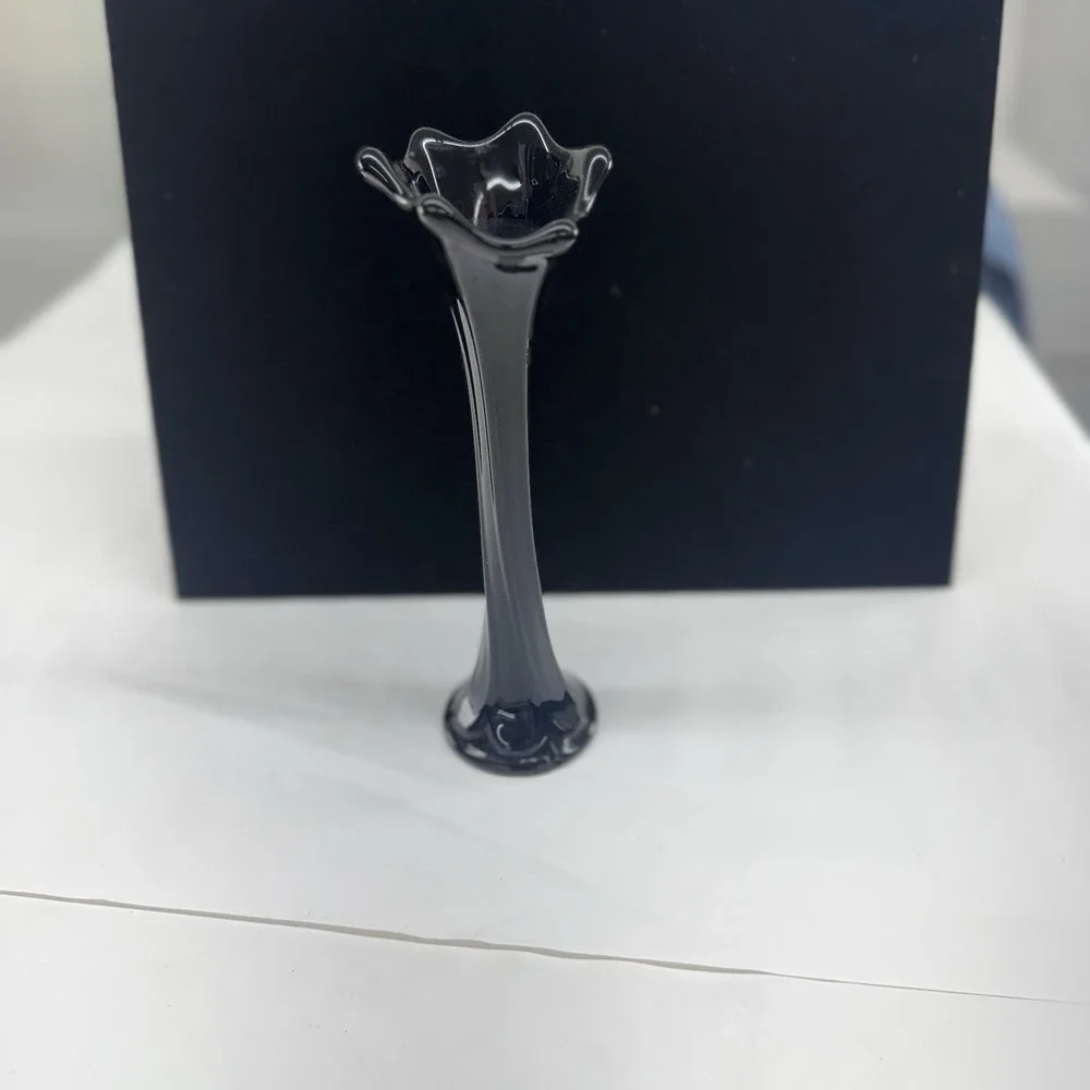VTG  Black Amethyst Swung Style Ruffled Bud Vase MCM 8.5